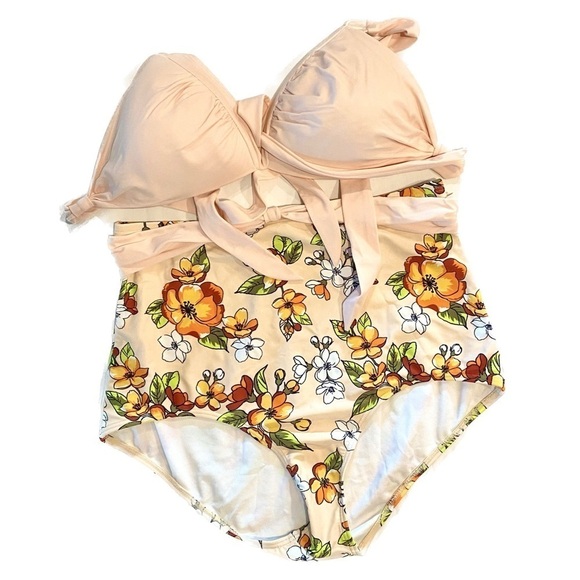 NWOT — Vintage Style Tropical Floral Bikini with Tie Halter Strap Size 12 - Picture 6 of 8